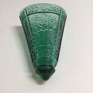 Aqua Glass Wall Pocket Bud Vase Flower Basket Floral Theme Dutch Look Vintage